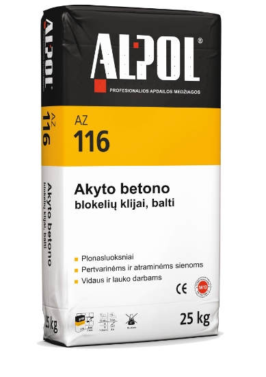 Stipresni klijai akyto betono blokeliams ALPOL AZ 116 25 Kg (BALTI) paveikslėlis