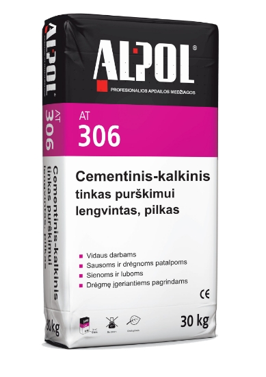 Cementinis-kalkinis tinkas ALPOL AT 306 30 Kg (LENGVINTAS-PILKAS) paveikslėlis