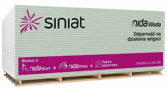 Gipskartonio plokštė impregnuota NIDA H2 (žalia) 12,5x1200x2600mm (paletėje 60 vnt.) paveikslėlis